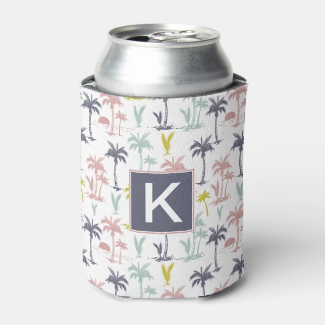 Pastel Palm Tree by the Beach Pattern Can Cooler (Can Front)