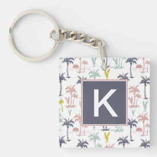 Pastel Palm Tree by the Beach Pattern Keychain