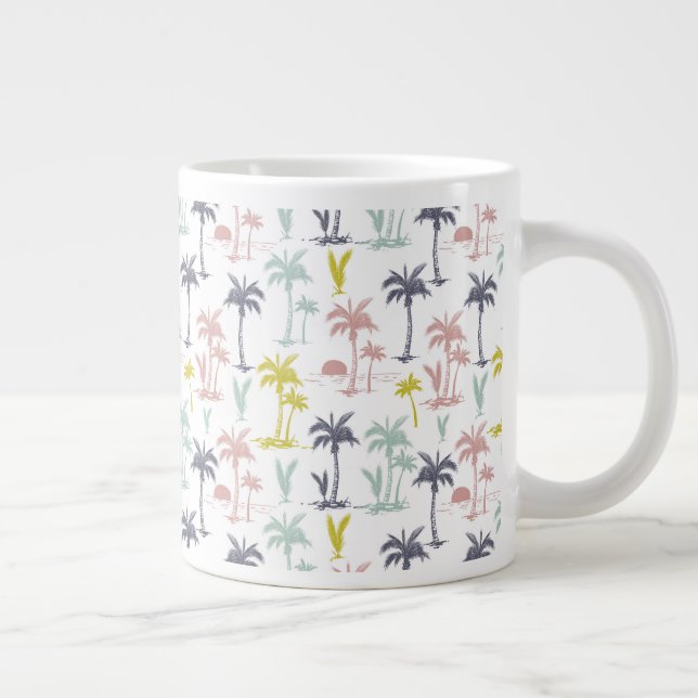 Pastel Palm Tree by the Beach Pattern Large Coffee Mug (Right)