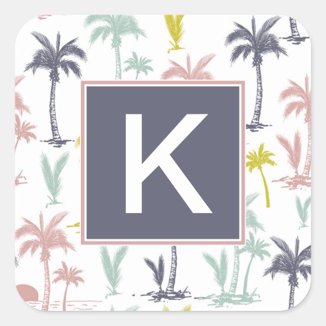 Pastel Palm Tree by the Beach Pattern Square Sticker (Front)