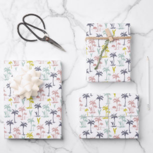 Pastel Palm Tree by the Beach Pattern Wrapping Paper Sheet