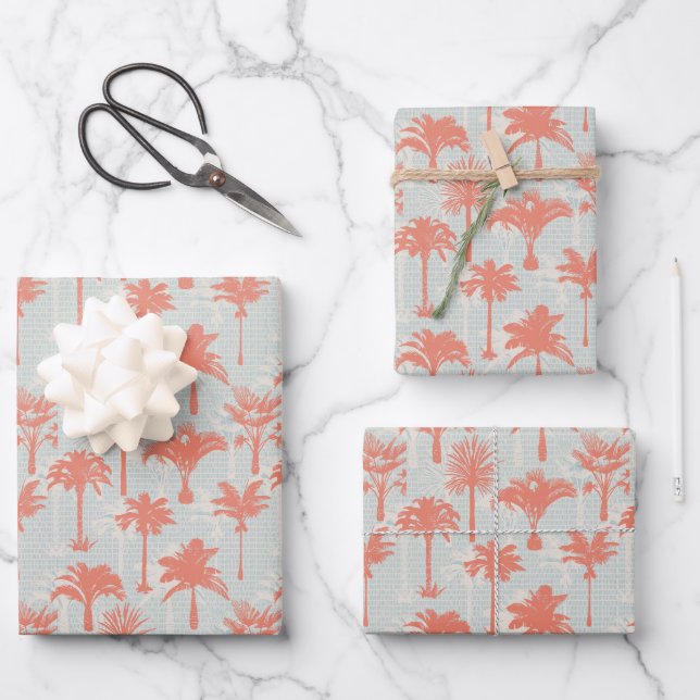 Pastel Palm Tree Pattern Wrapping Paper Sheet (Front)