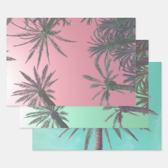 Pastel Palm Trees Photographic Wrapping Paper Sheet (Set)