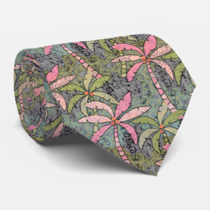 Pastel Palms Cravate rose, verte et grise