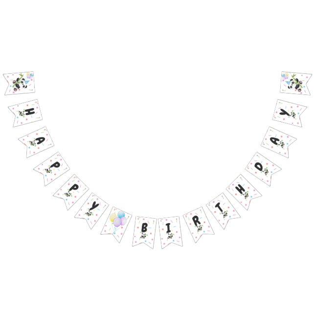 Pastel Panda Birthday Banner with Bamboo, Balloons (All)