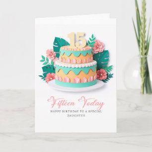 Pastel Paper-Cut Cake 15th Birthday Card