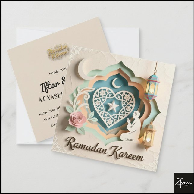 Pastel Papercut Ramadan Kareem Greeting Invitation (Creator Uploaded)
