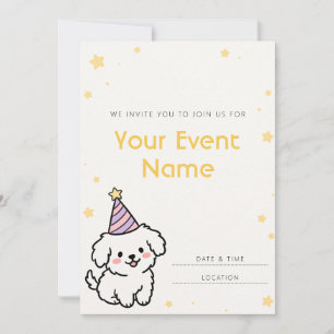 Pastel Party Hat White Puppy Doodle Invitation