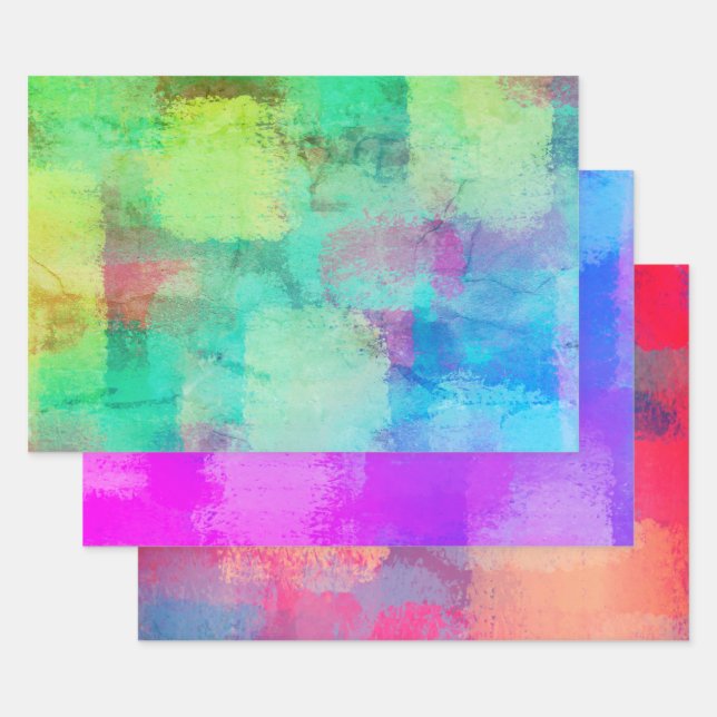 Pastel Patchwork Abstract Dreamy Art 3 Colourways Wrapping Paper Sheet (Set)