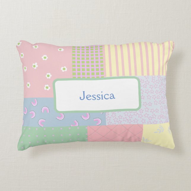 Pastel Patchwork Accent Pillow (Front)