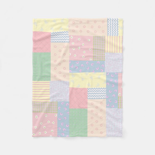 Pastel Patchwork Fleece Blanket (Front)