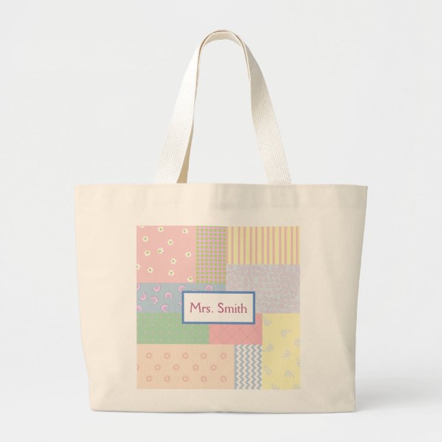 Pastel Patchwork Large Tote Bag (Front)