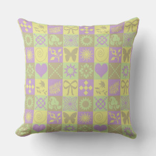 Pastel Patchwork Motif Pattern Throw Pillow