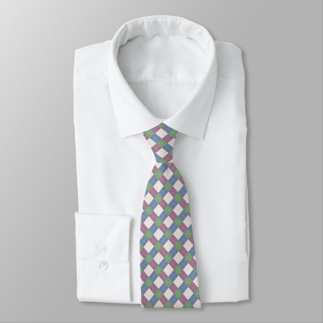 Pastel Patchwork Plaid Lattice Pattern  Tie (Tied)