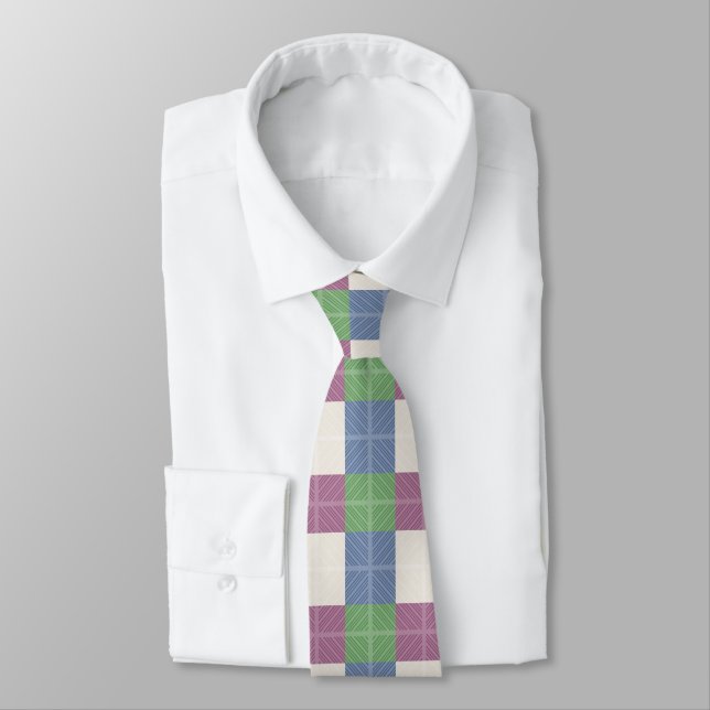 Pastel Patchwork Plaid Pattern  Tie (Tied)