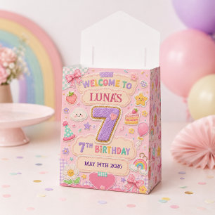Pastel Patchwork Rainbow 7th Birthday Party Girl Favor Box