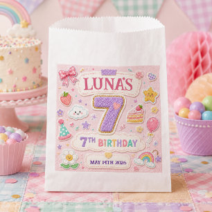 Pastel Patchwork Rainbow 7th Birthday Party Girl Favour Bag