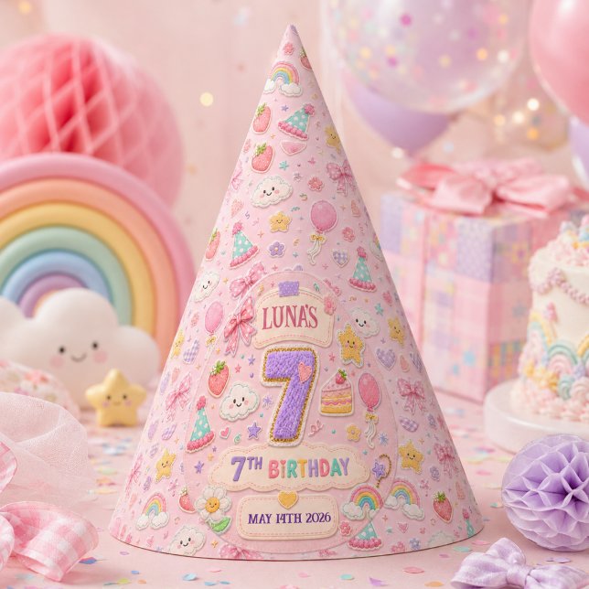 Pastel Patchwork Rainbow 7th Birthday Party Girl Hat (Pastel Patchwork Rainbow 7th Birthday Party Girl Hat
)
