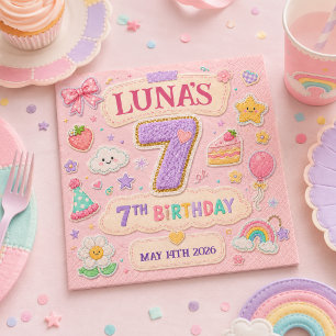 Pastel Patchwork Rainbow 7th Birthday Party Girl Napkin
