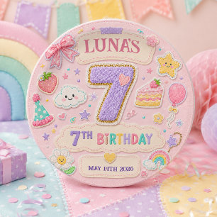 Pastel Patchwork Rainbow 7th Birthday Party Girl Paper Plate