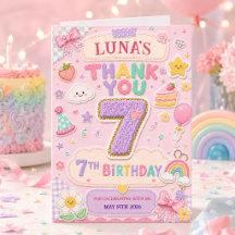 Pastel Patchwork Rainbow 7th Birthday Party Girl 