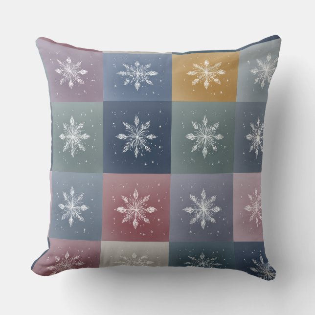 Pastel Patchwork Snowflake Floral Throw Pillow (Front)