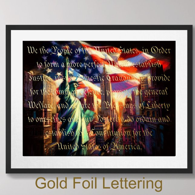 Pastel Patriotic City Statue Preamble Gold Foil Prints (Creator Uploaded)
