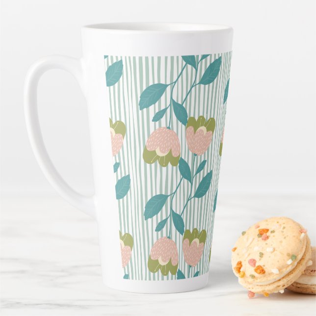 Pastel pattern for her and nature lovers blue latte mug (In Situ)