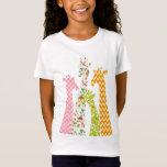 Pastel Pattern Giraffes Girl's Babydoll T Shirts<br><div class="desc">4 giraffes filled with white square in pink,  orange and white chevrons,  white leaves and red berries in teal and red flowers in light beige patterns. The background has shaded polka dots in the gradient of light blue to teal. This is a digital illustration.</div>