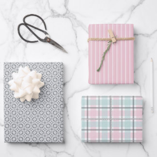 Pastel Pattern of Gray, Mint, Pink Plaid & Stripes Wrapping Paper Sheet
