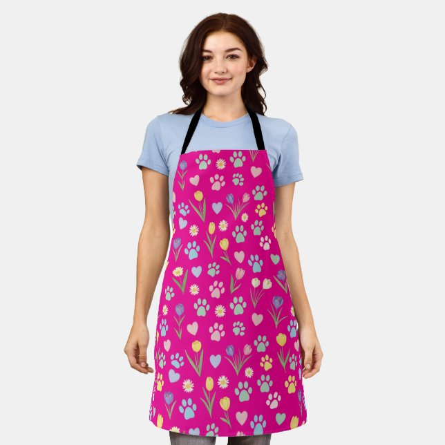 Pastel Paw Print and Floral Apron (Worn)