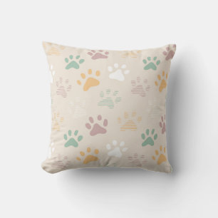 Pastel Paw Print Pattern Throw Pillow
