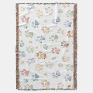 Pastel Paw Print Throw Blanket Cozy Bloom