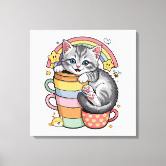 Pastel Paws & Rainbow Sips Canvas Print