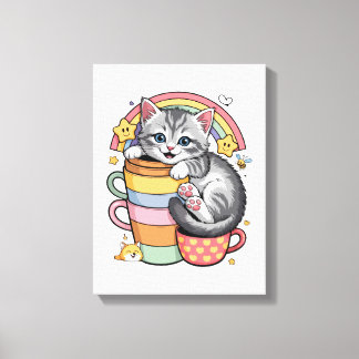 Pastel Paws & Rainbow Sips Canvas Print
