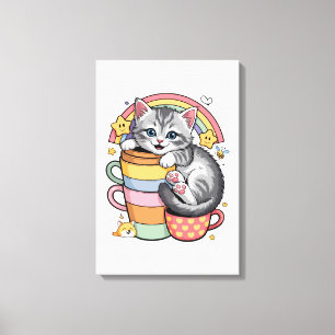 Pastel Paws & Rainbow Sips Canvas Print