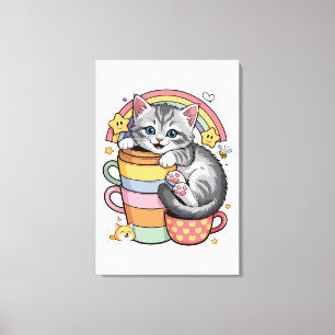 Pastel Paws & Rainbow Sips Canvas Print
