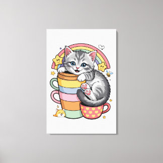 Pastel Paws & Rainbow Sips Canvas Print