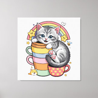 Pastel Paws & Rainbow Sips Canvas Print
