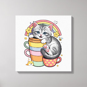 Pastel Paws & Rainbow Sips Canvas Print