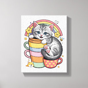 Pastel Paws & Rainbow Sips Canvas Print