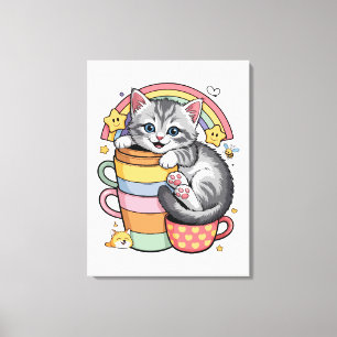 Pastel Paws & Rainbow Sips Canvas Print