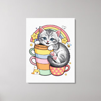 Pastel Paws & Rainbow Sips Canvas Print