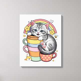 Pastel Paws & Rainbow Sips Canvas Print