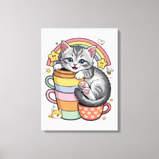 Pastel Paws & Rainbow Sips Canvas Print