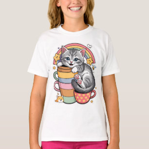 Pastel Paws & Rainbow Sips Kids Basic T-Shirt