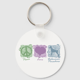 Pastel Peace, Love, and Doberman Pinschers Keychain