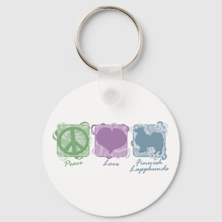 Pastel Peace, Love, and Finnish Lapphunds Keychain