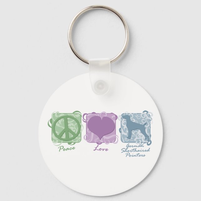 Pastel Peace, Love, and German Shorthaired Pointer Keychain (Front)