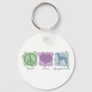 Pastel Peace, Love, and Greyhounds Keychain